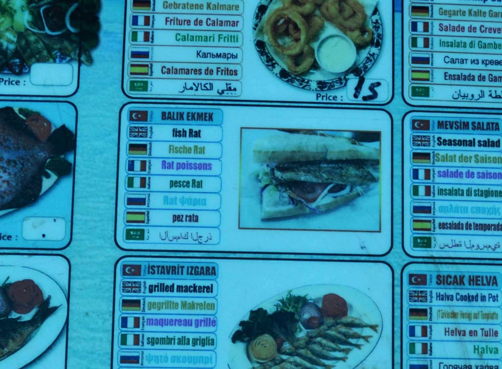Fish restaurant menu, Galata. Istanbul