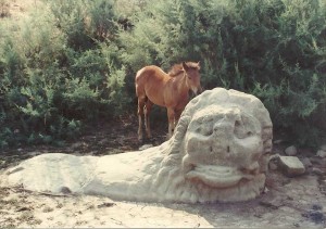 Ibrahim's foal with one of the lion guardians of Miletus harbour.