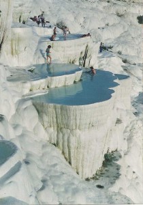 Pamukkale 1990 - people still bathing in the travertines