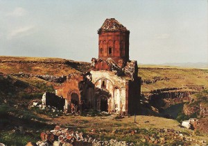 Church of Saint Gregory of Tigran Honents. The river to the right forms the border between Turkey and Armenia.