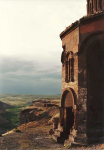 Looking down towards cave dwellings in the valley from the Church of Saint Gregory of Tigran Honents