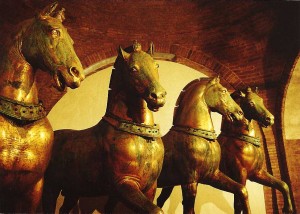 Quadriga, Basilica di San Marco, Venice. This was the symbol of imperial Byzantine power before the Fourth Crusade in 1204 ended this power.