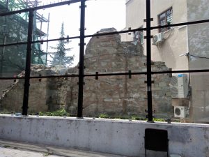 Part of narthex of Church A, unearthed by excavations for Vezneciler Metro station, cut up and moved to this location (41.011786, 28.959822) by crane