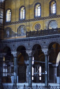 May 2016. The scaffolding no longer covers the mosaics of the bishops in the blind arches on the south side of the nave.