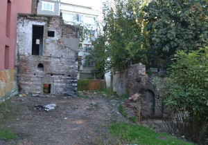 Byzantine building still serving as foundations for two layers of more recent construction still serving as accommodation for squatters.