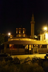 Fatih Camii lit up at night