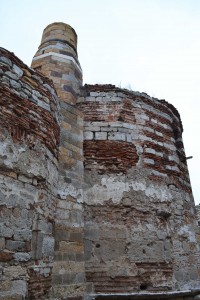 Exterior view of central apse on the eastern side of the church. The remains of the minaret are visible.