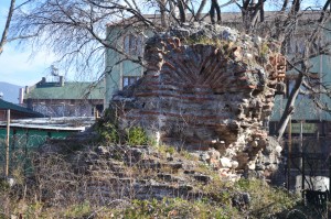 Some of the brick structure of one pendentive remains