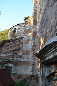 ne-corner-exterior East end of church. Doorway to northern aisle visible at bottom right